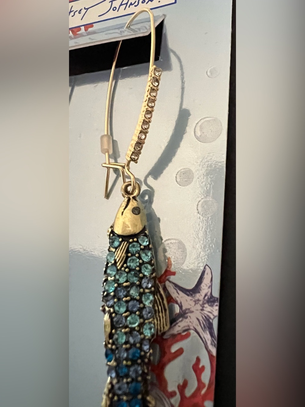 Betsey Johnson Blue Crystal Fish Drop Earrings - Picture 14 of 16